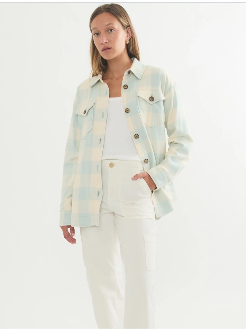 NEW💚Marine Layer Bailey Flannel Shirt Jacket in Seafoam Plaid x-small $148